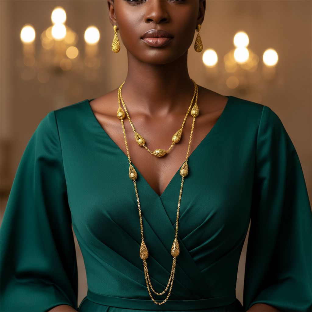 Chaîne longue dorée femme – Collier élégant pour soirée ou mariage