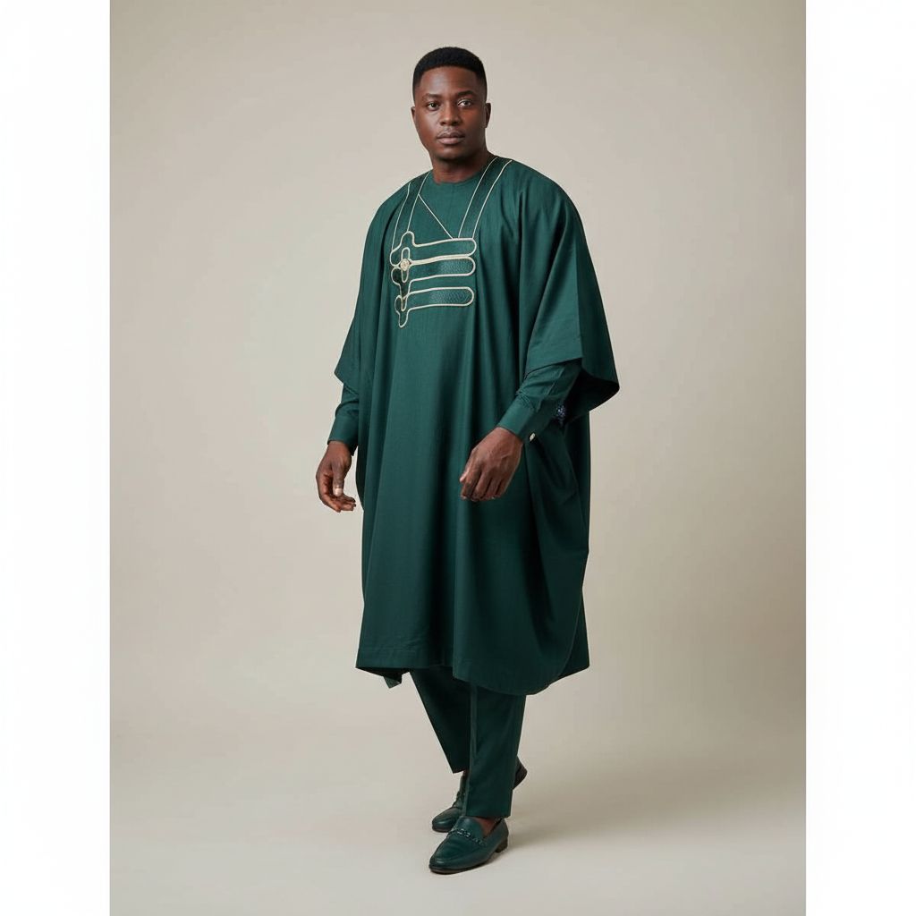 Grand boubou homme brodé vert émeraude, ensemble traditionnel élégant