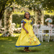 Robe cérémonie jaune avec dentelle brodée pour fille