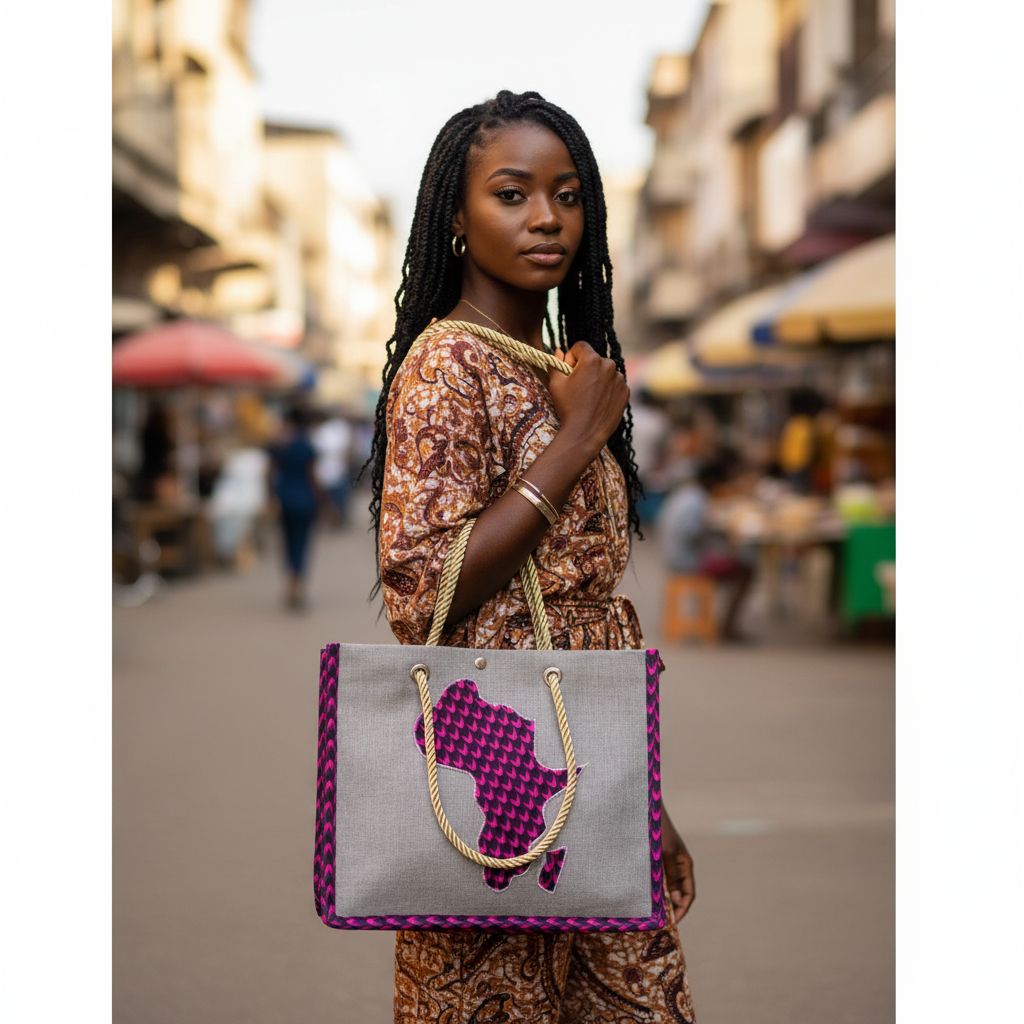 Sac à main artisanal femme, cabas en toile motif africain wax, grande capacité