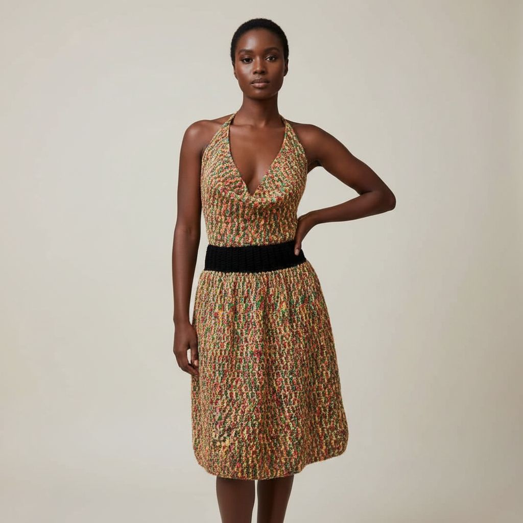 Ensemble jupe et haut crocheté multicolore – tenue bohème chic femme