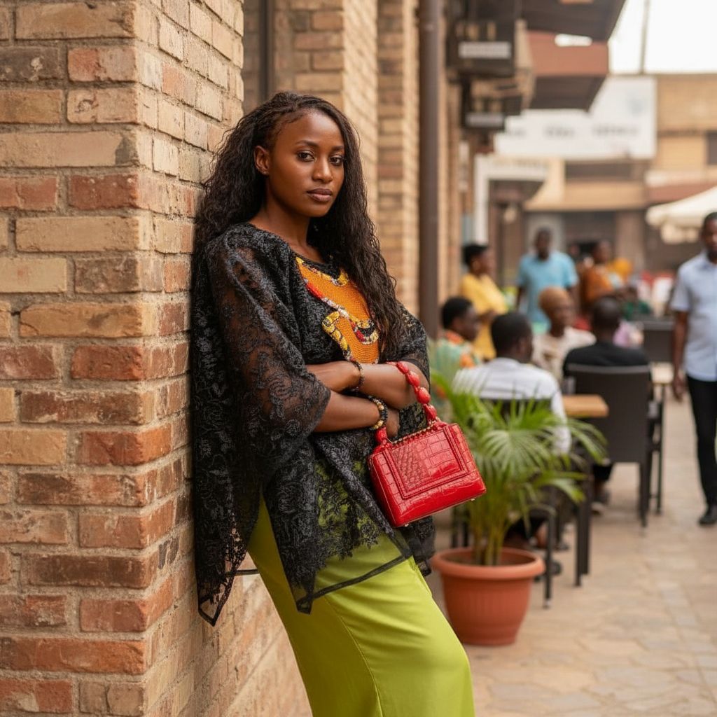 Ensemble noir et vert, cape dentelle et pantalon