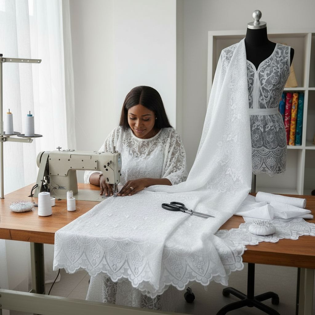 Tissu voile brodé coton élégant, dentelle blanche ou noire pour robe et mariage