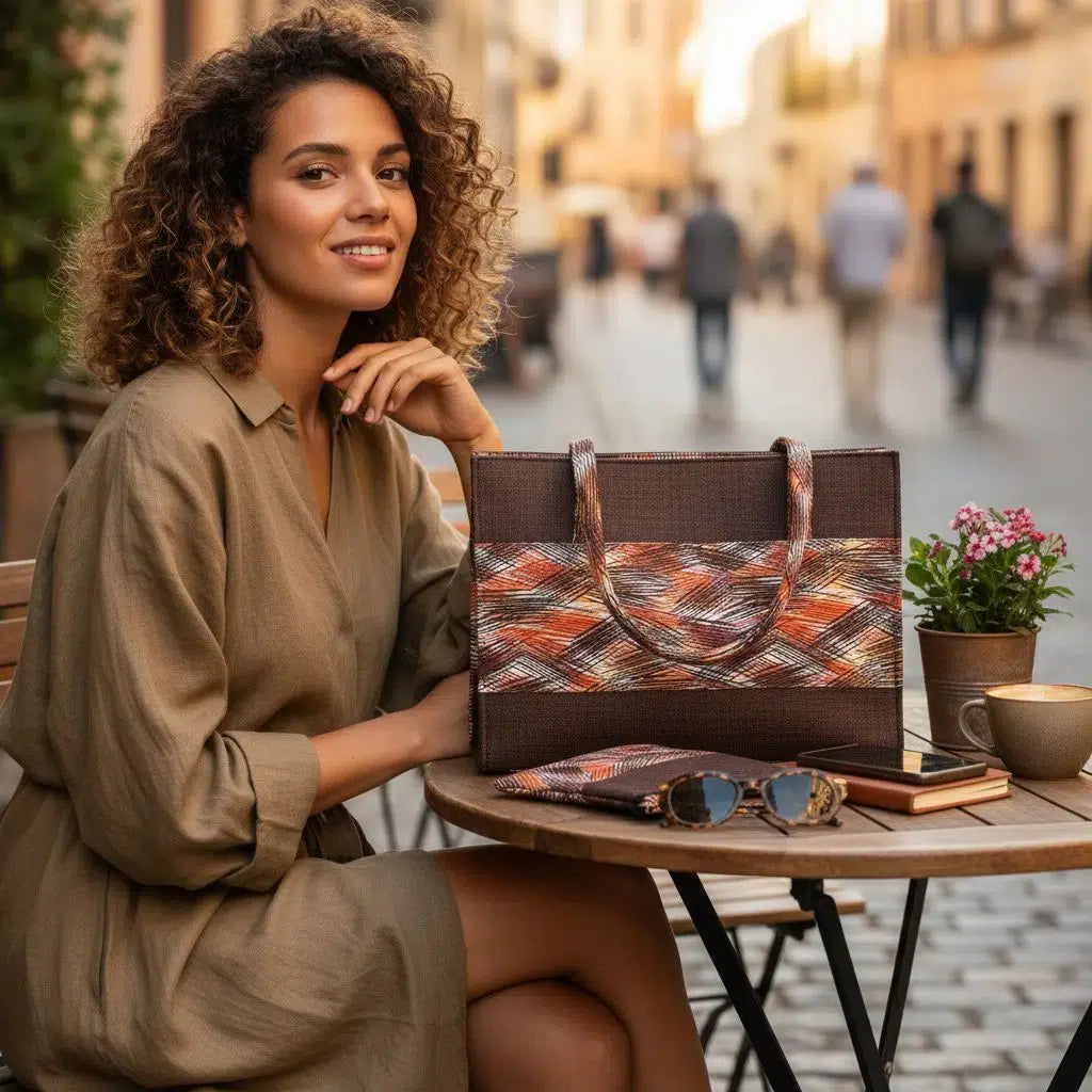 Sac à main en wax &amp; raphia; pochette assortie femme–Éthique et tendance