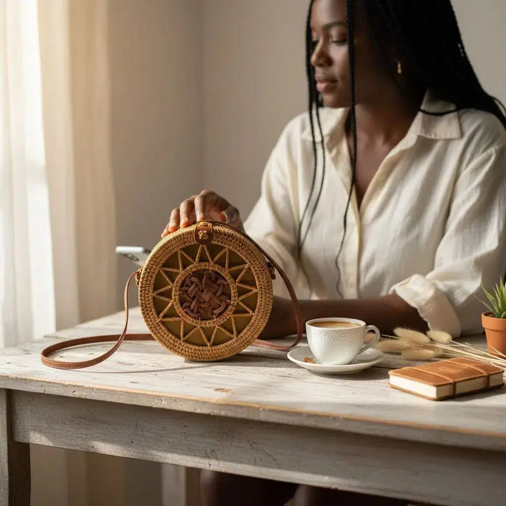 Sac bandoulière rotin fait main bohème chic