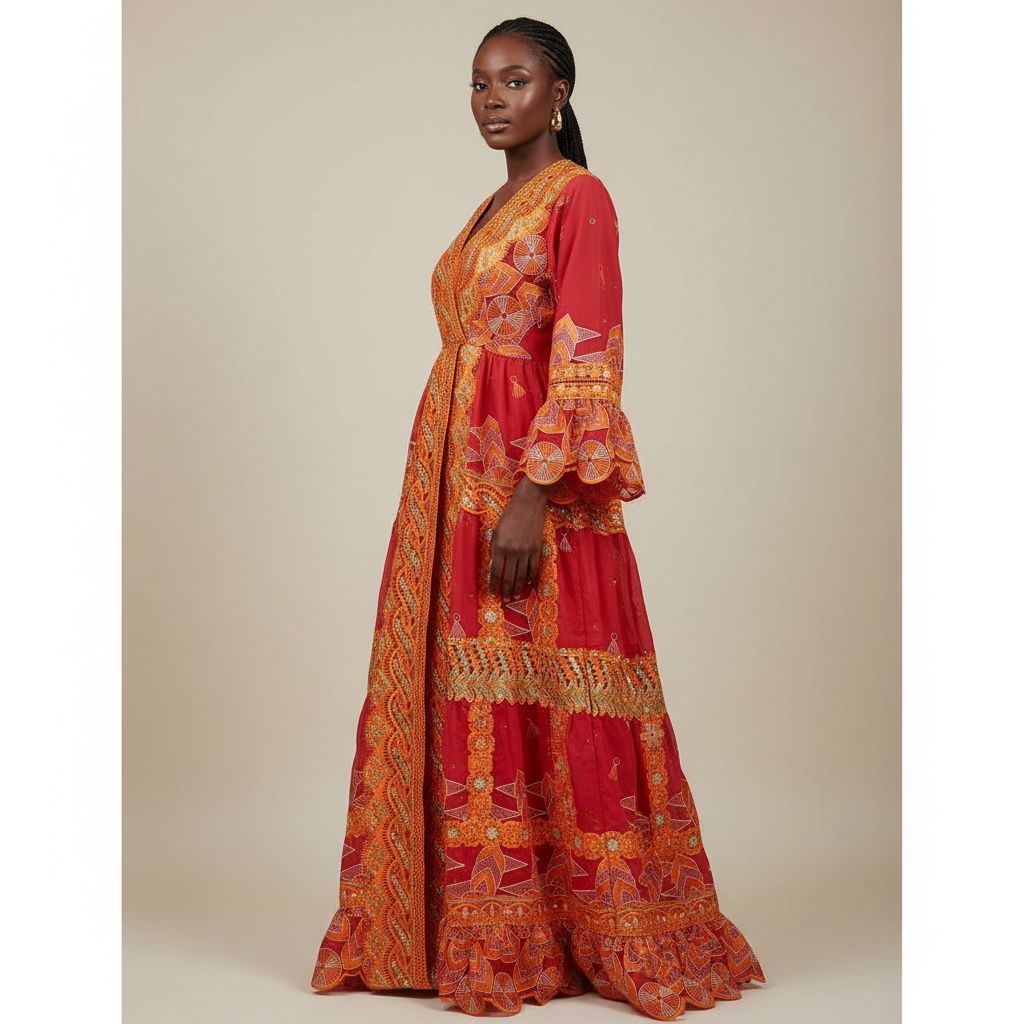 Robe brodée élégante avec garnitures pour un look unique