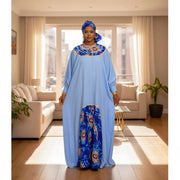 Tunique femme sénégalaise élégante, robe longue africaine avec foulard