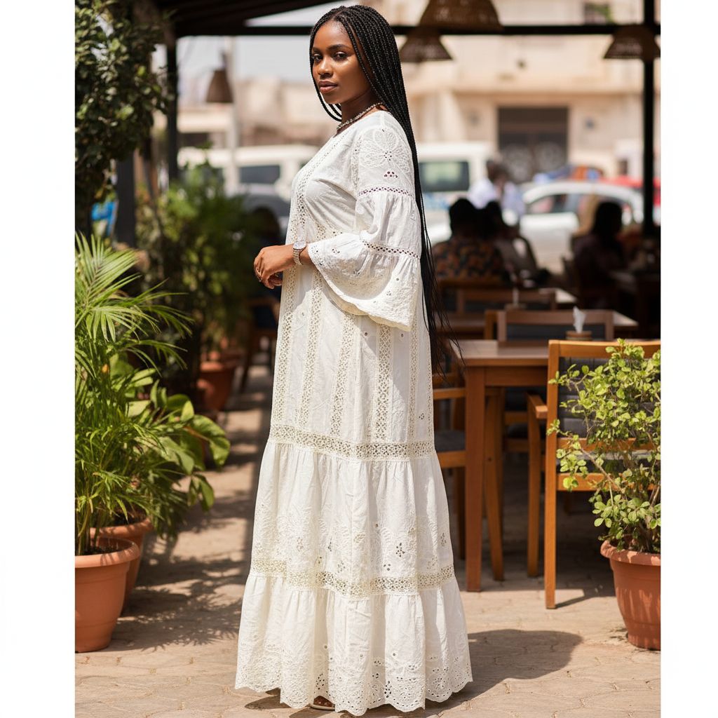 Robe brodée femme longue élégante coton blanc bohème chic été cérémonie