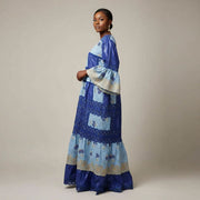 Robe bazin brodée bleue femme, longue élégante, cérémonie ou bureau