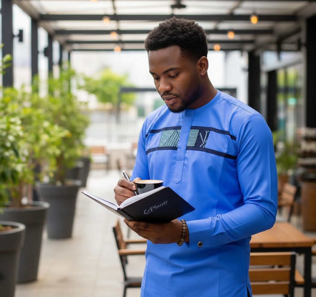 Haut homme bleu col mao en coton