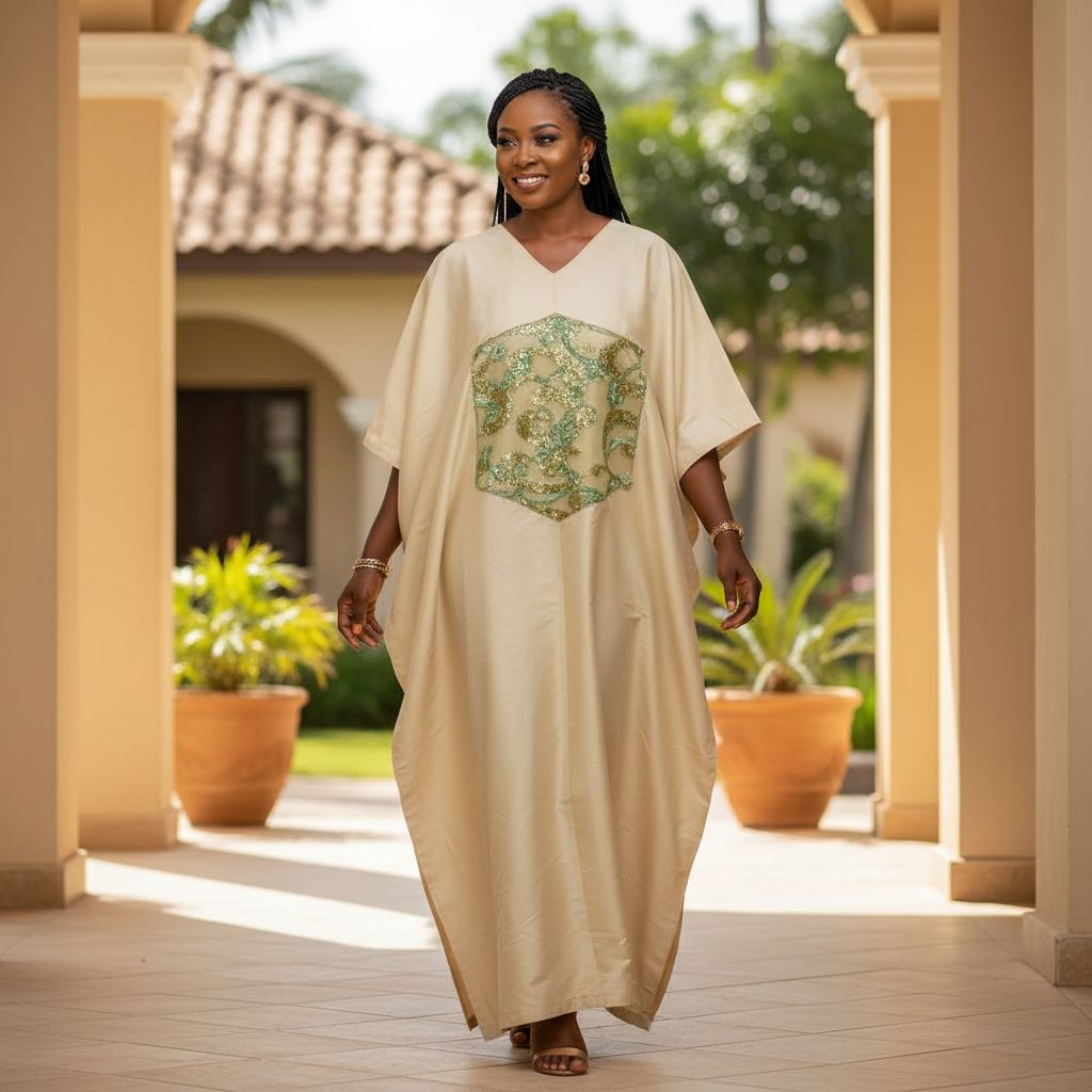 Boubou long et ample femme en shantung jaune