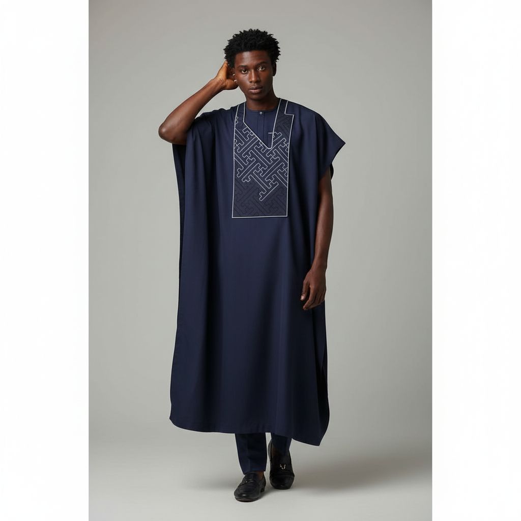 Tunique homme 3 pièces élégante, ensemble traditionnel bleu, cérémonie