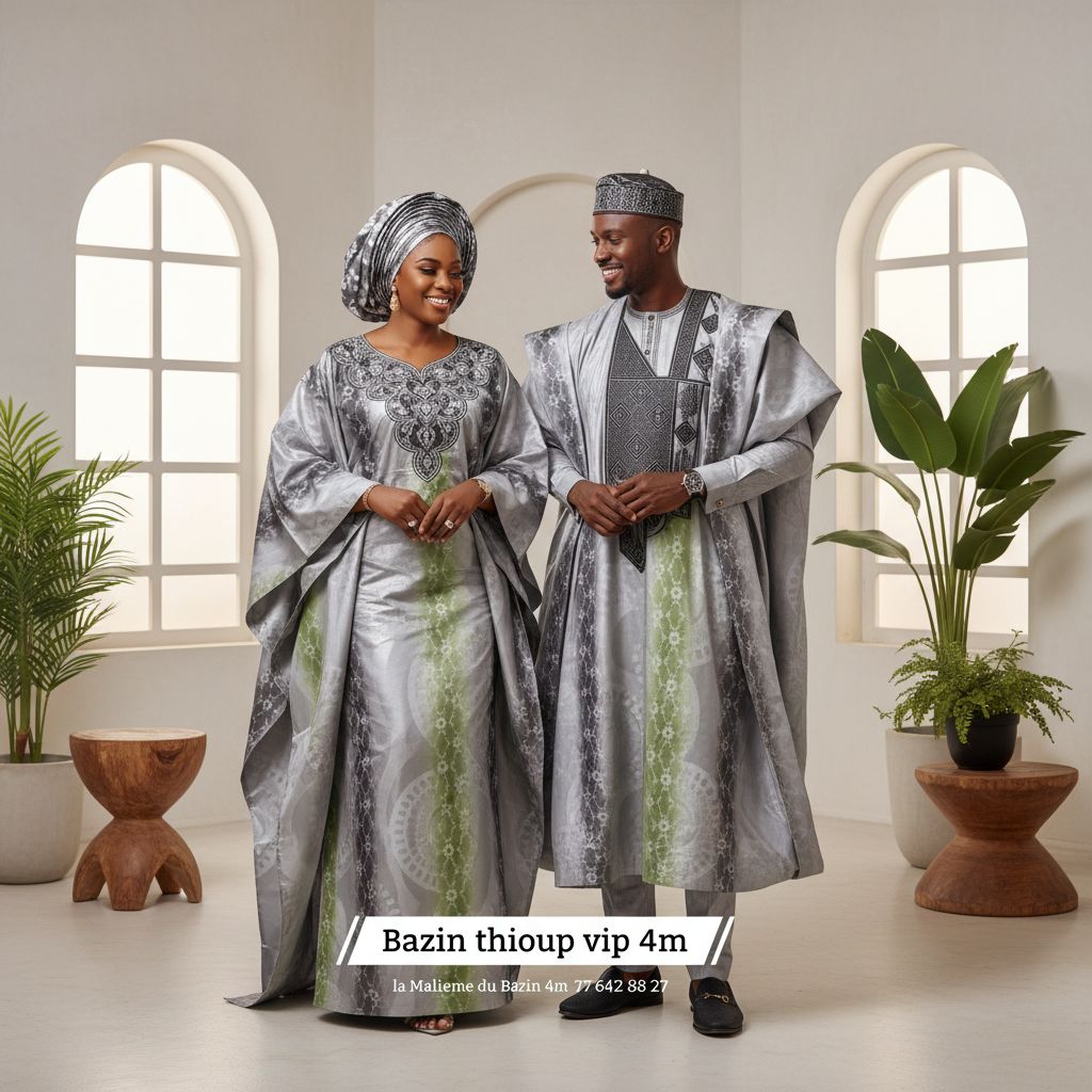 Bazin malien 4 mètres gris vert – Tissu élégant pour robe africaine femme