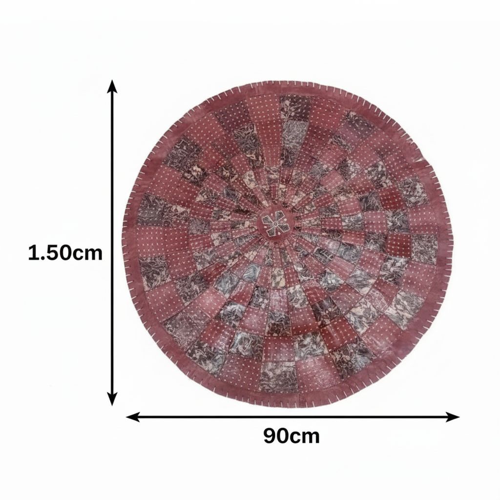 TAPIS BERBERE EN CUIR ARTISANAL AUBURN AVEC 4 POUFS