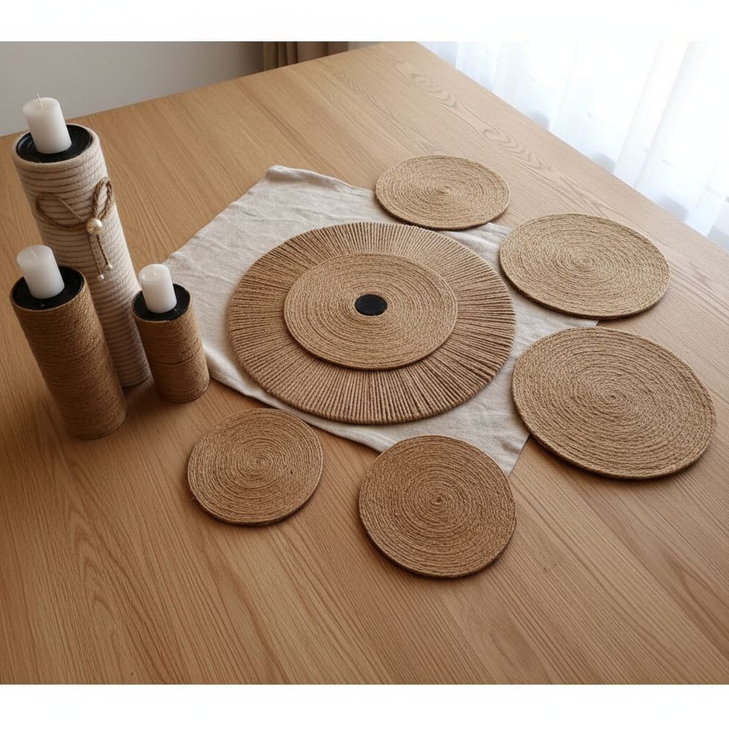 Décoration murale naturelle en jute et fibres, plateau beige et marron