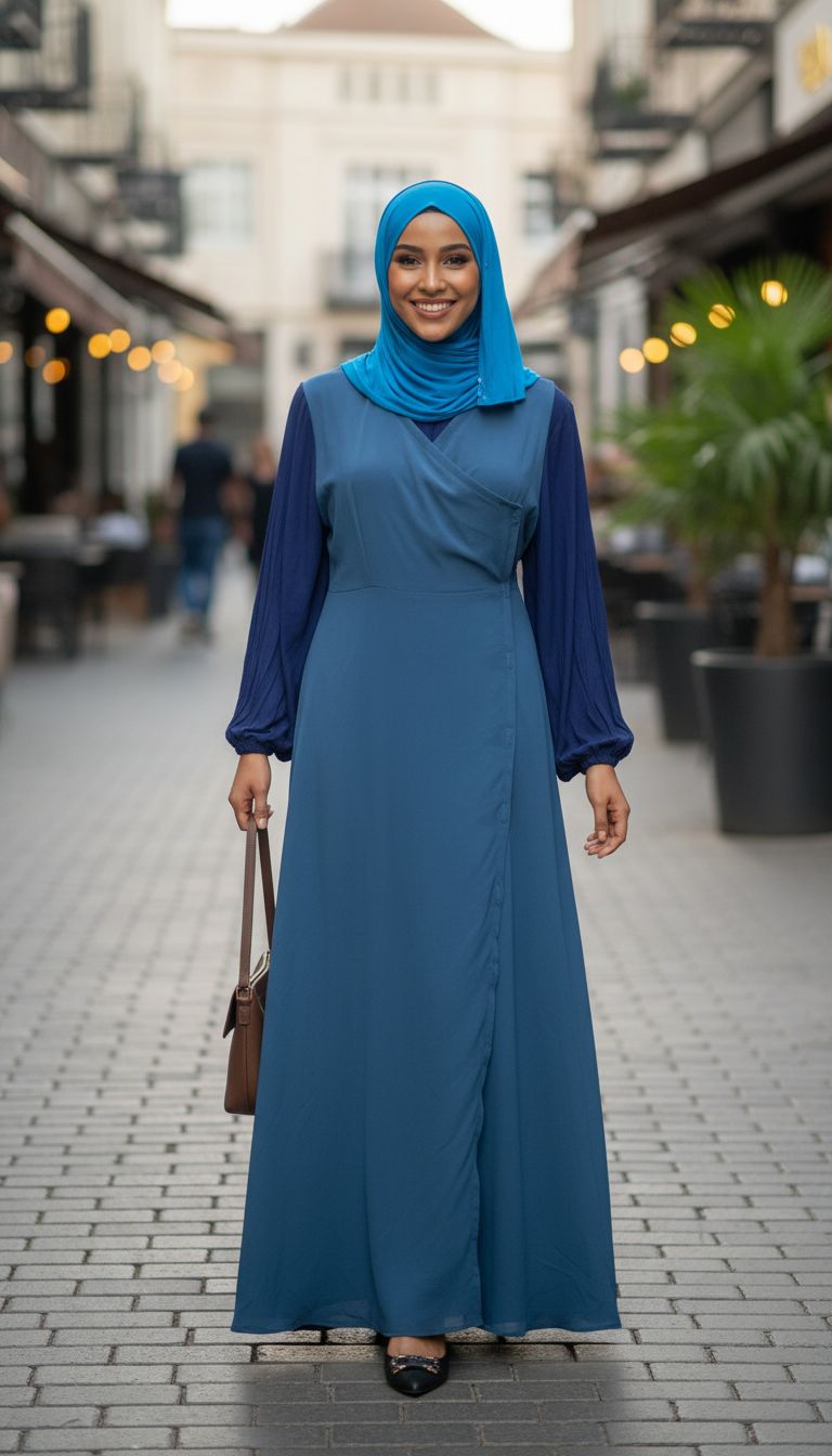 Robe cache cœur bleu femme longue