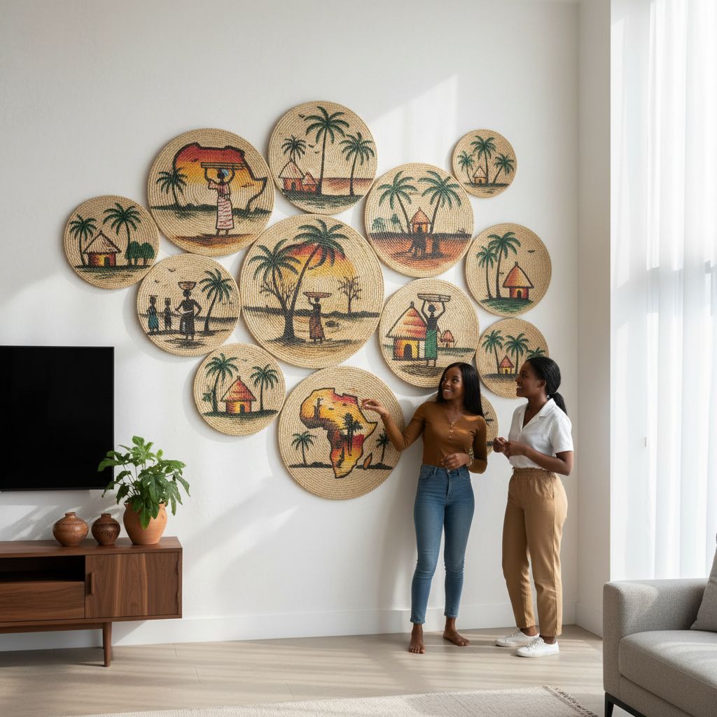 Décoration murale ethnique : plateau mural tressé artisanal en fibres naturelles