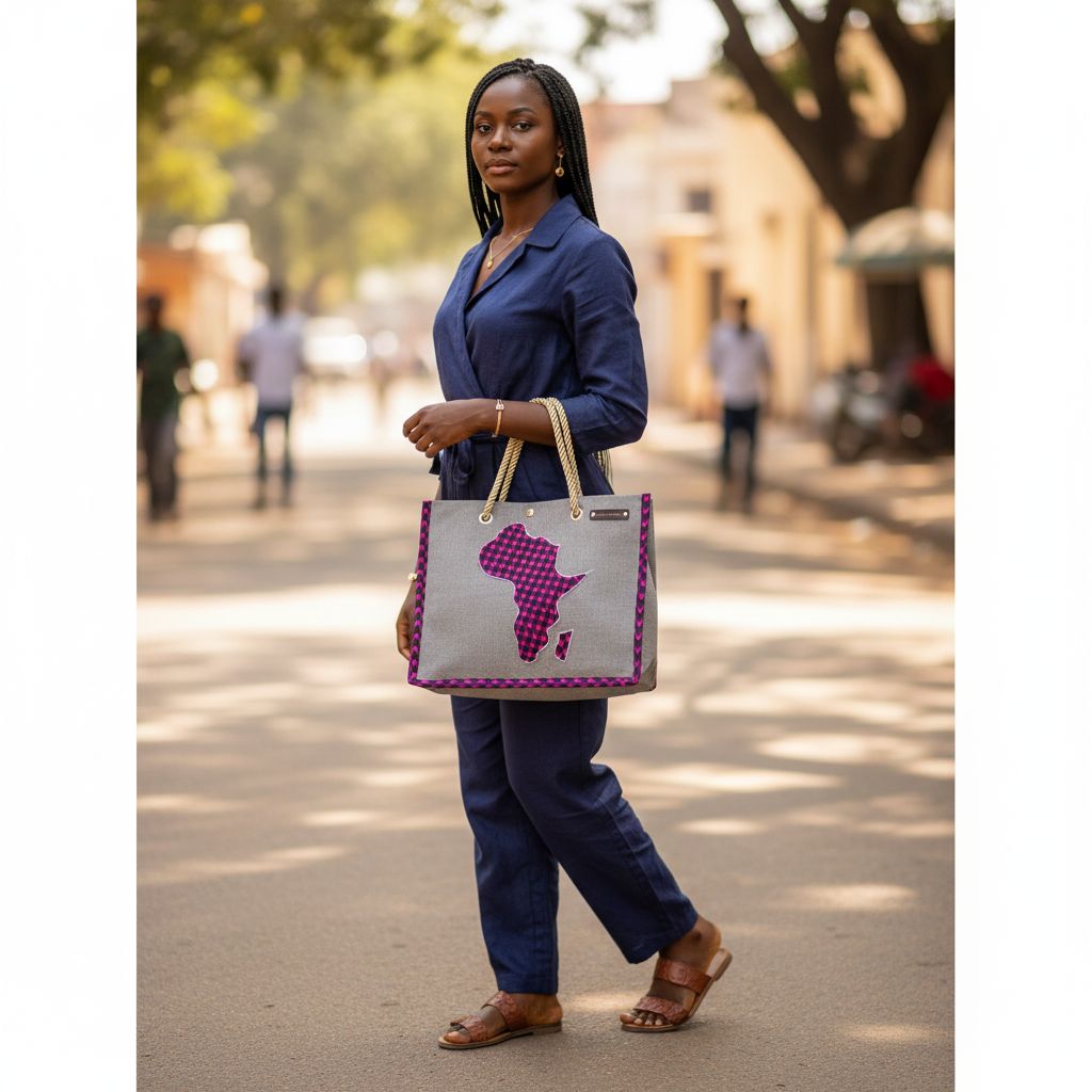 Sac à main artisanal femme, cabas en toile motif africain wax, grande capacité