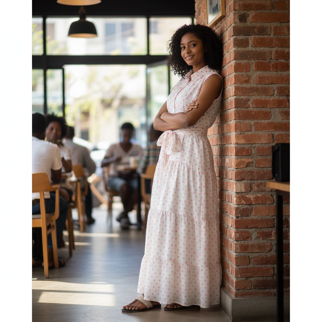 Robe paysanne à pois blanche et rose, longue fluide élégante femme été