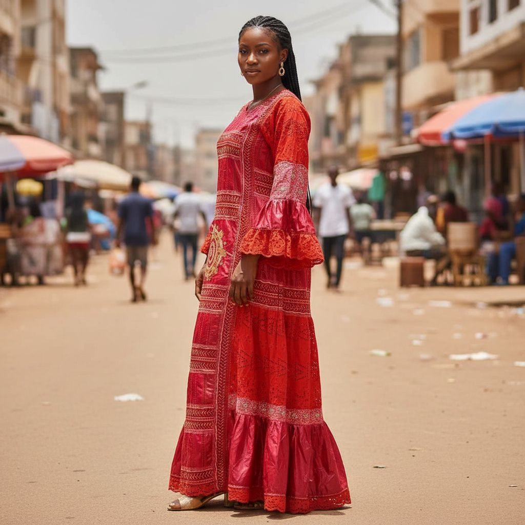 Robe geztner brodée femme rouge et doré, longue élégante cérémonie