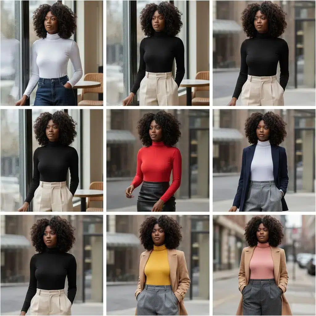 Body col roulé femme coton, manches longues, couleurs variées, toutes tailles