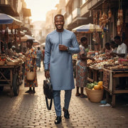 Ensemble homme élégant bleu ciel – Tenue traditionnelle et costume cérémonie