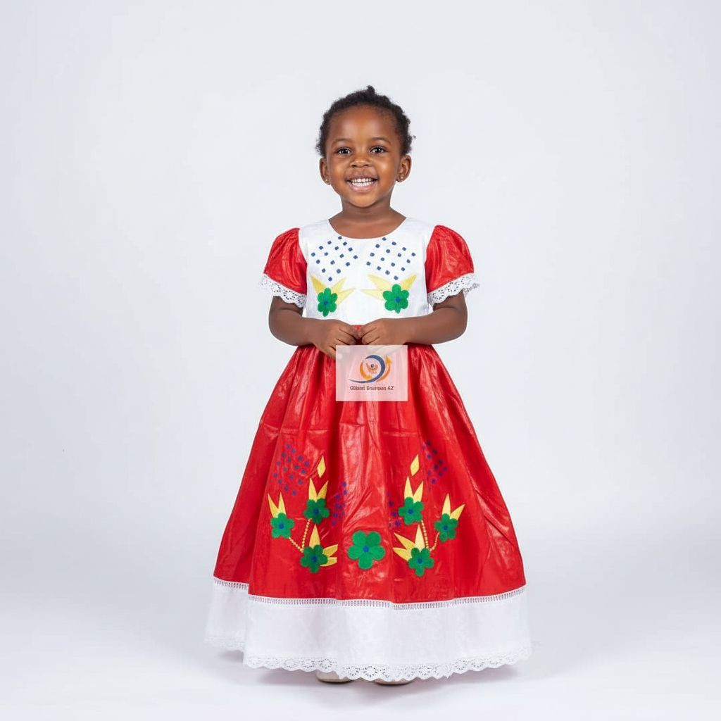Robe cérémonie rouge fille 3 ans en bazin riche brodée