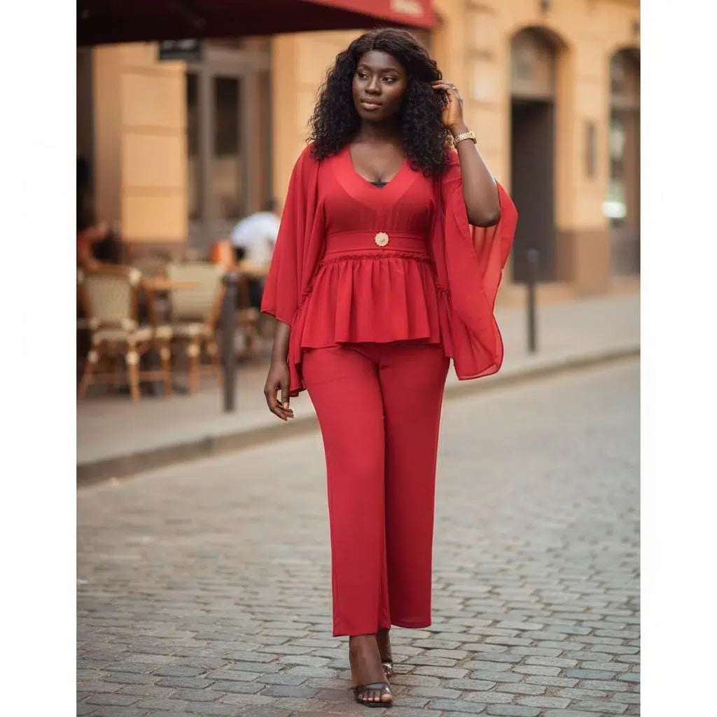 Ensemble femme ceinture à la taille chic, élégant avec broche dorée