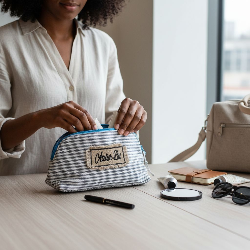 Trousse rayée noire et blanche fait main – Élégante pochette maquillage artisanale