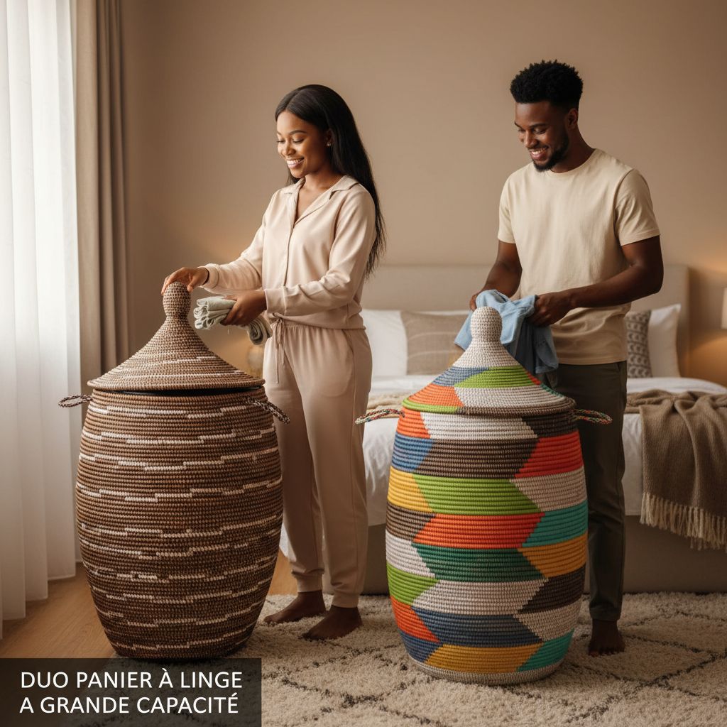 Duo panier à linge grande capacité multicolore, artisanal et déco maison