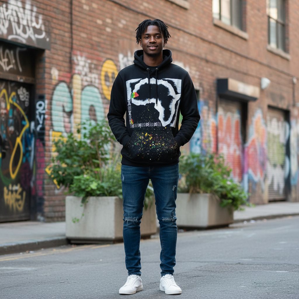 Sweat-shirt peint à la main Africa noir