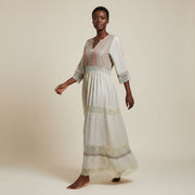 Robe longue bohème chic femme en soie et dentelle, manches longues élégante