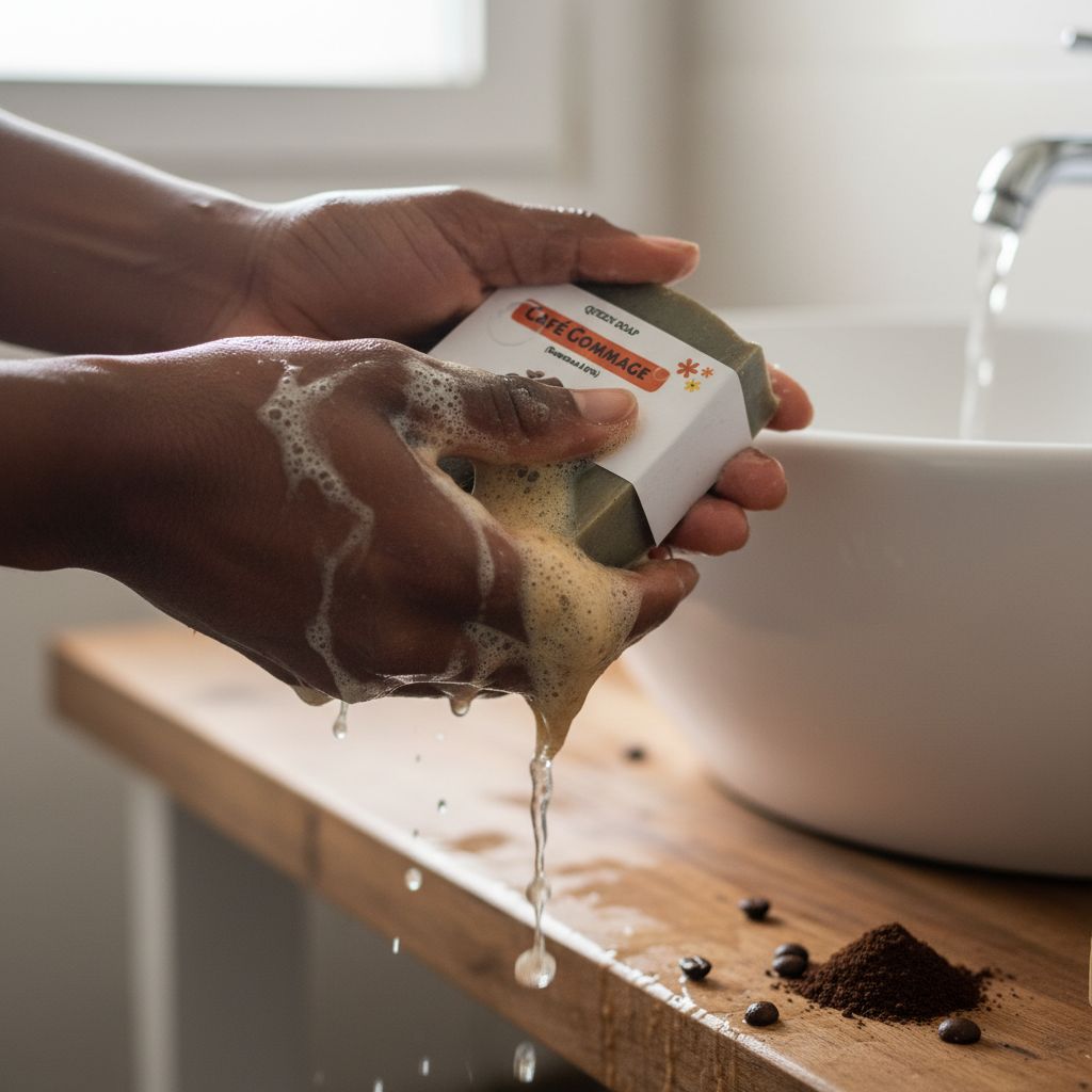 Savon artisanal au café exfoliant naturel, surgras hydratant visage et corps