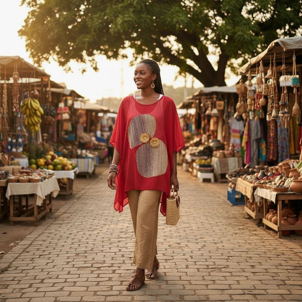 Haut femme bohème chic rouge fait main, tunique pagne tissé élégante