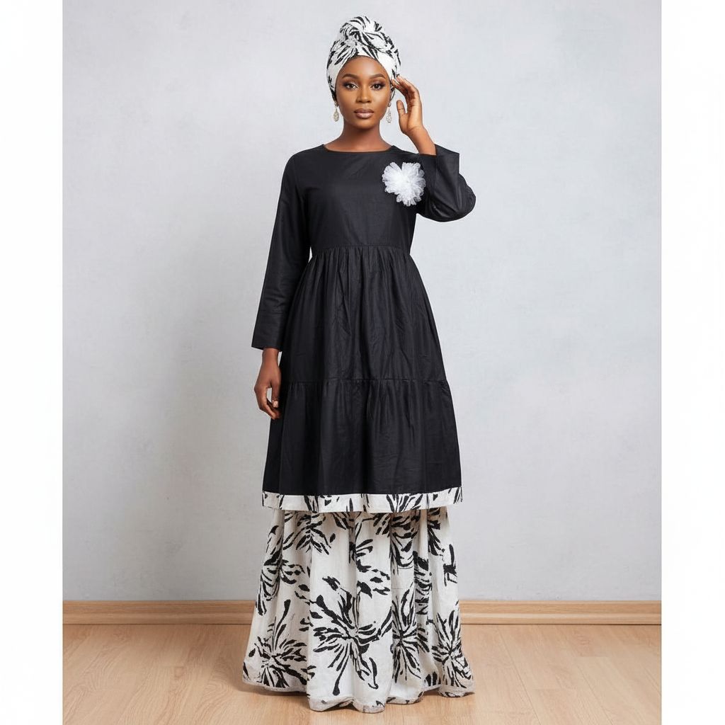 Ensemble 3 pièces femme noir chic : jupe, tunique et veste élégantes