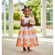 Robe cérémonie fille 2 ans brodée blanche et bazin orange