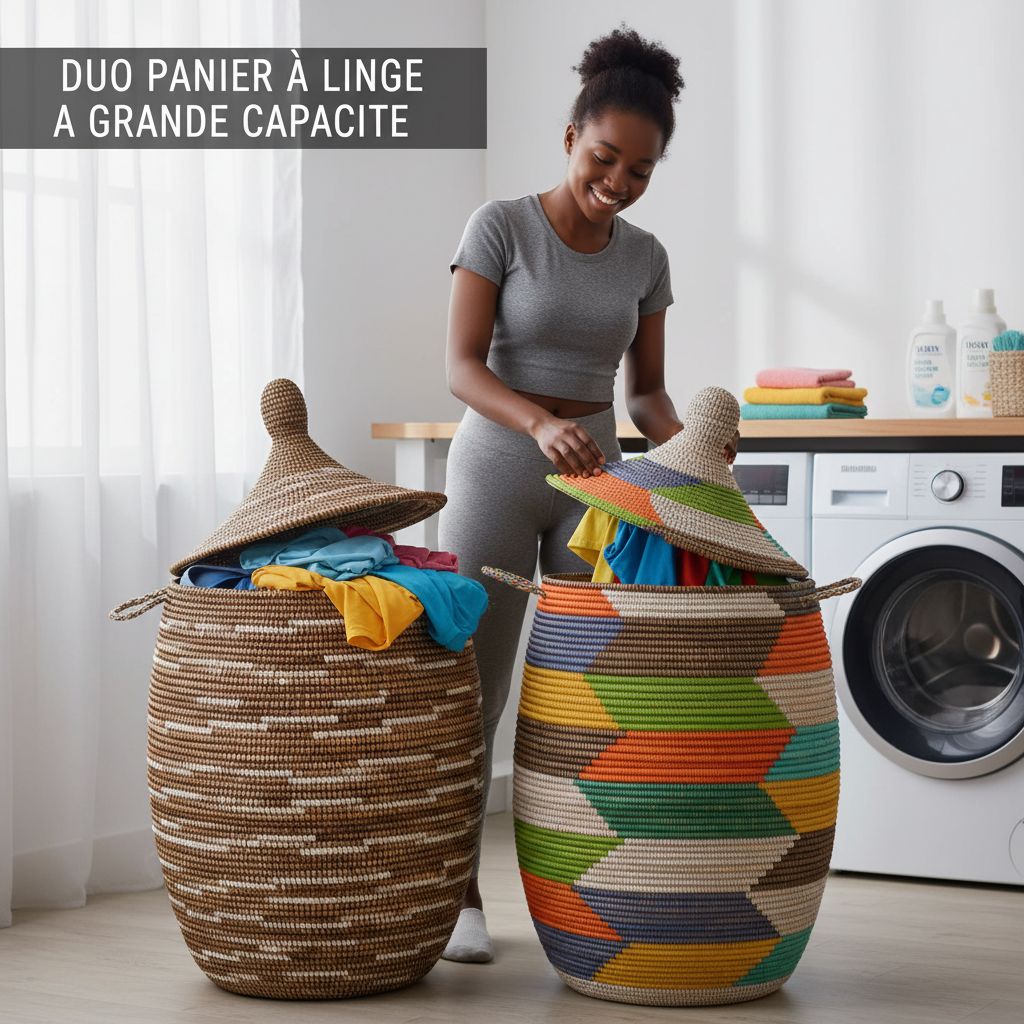 Duo panier à linge grande capacité multicolore, artisanal et déco maison