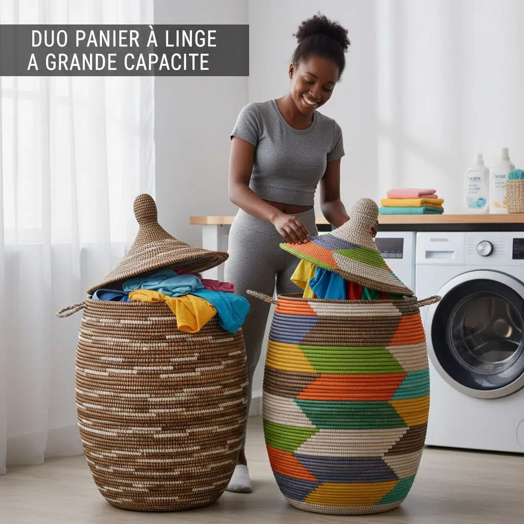 Duo panier à linge grande capacité multicolore, artisanal et déco maison
