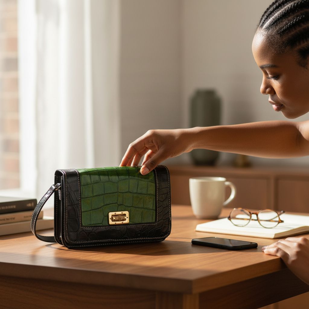 Sac à main cuir femme vert et noir, élégant croco, bandoulière chic