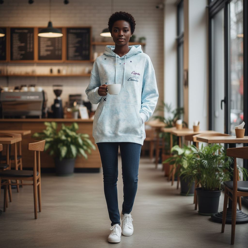 Sweat à capuche unisexe tie and dye bleu et rose, coton confortable