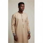 Vêtement homme traditionnel beige en coton lin, haut ample et élégant XXL
