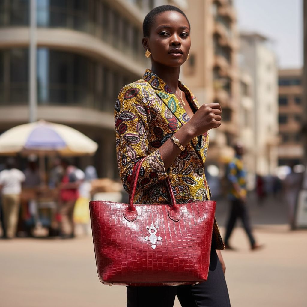Sac à main cuir femme rouge tanné, fait main, croix Agadez argent