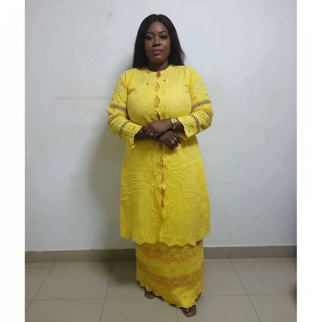 Ensemble femme brodé élégant, tenue longue ajourée cérémonie multicolore