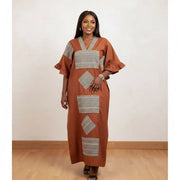 Robe tunique dame en coton avec motif pagne tissé chic ethnique
