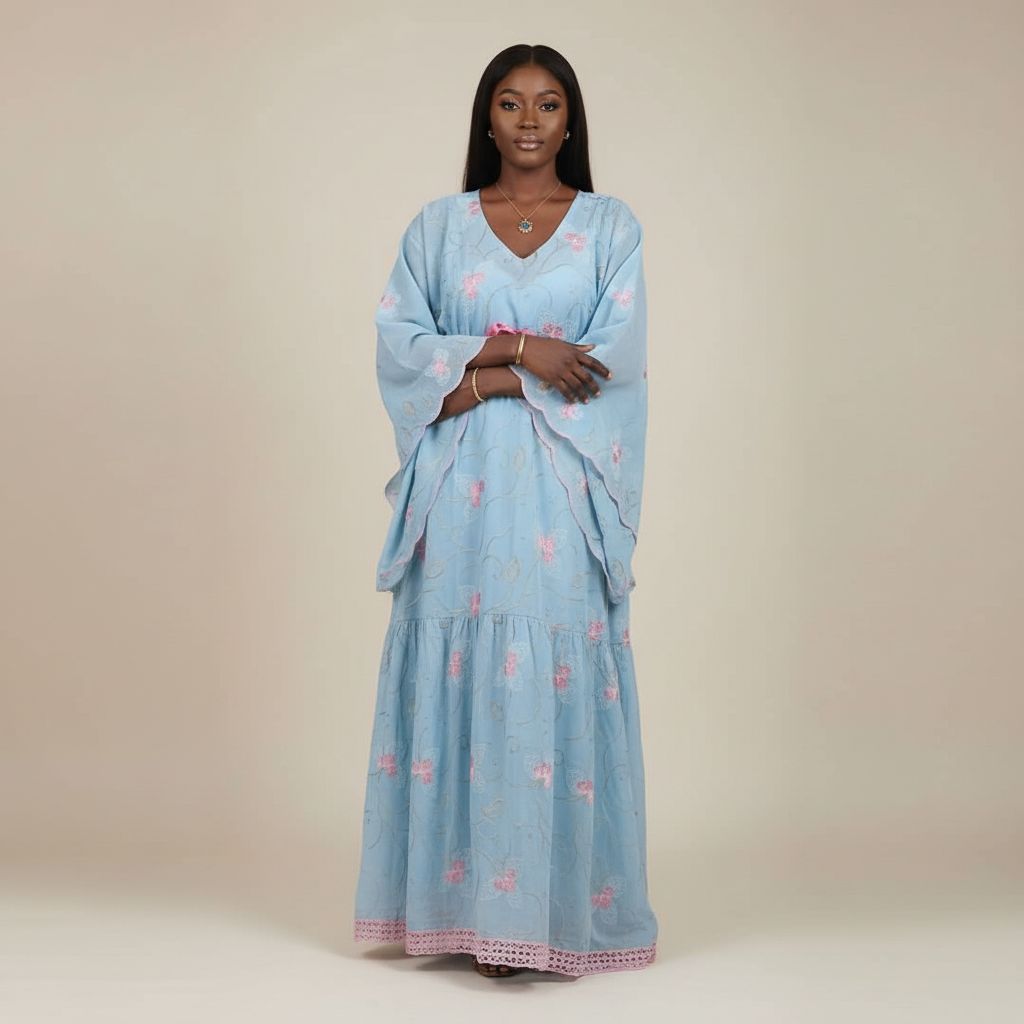Robe femme coton brodé longue bohème chic, élégante et colorée