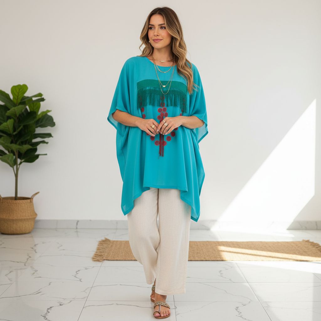 Tunique Bohème Chic Turquoise - Élégance Artisanale