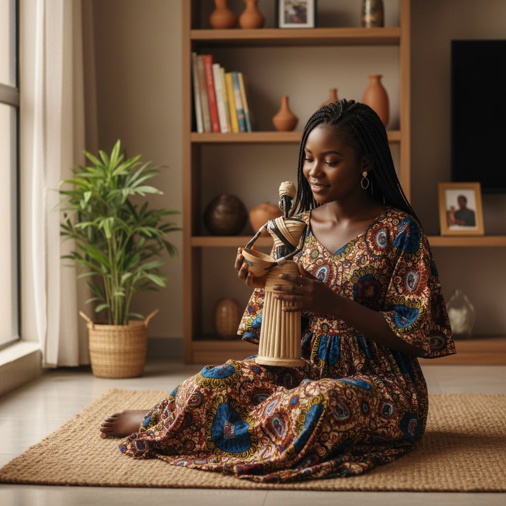 Sculpture africaine en papier recyclé – Statue femme artisanale déco ethnique