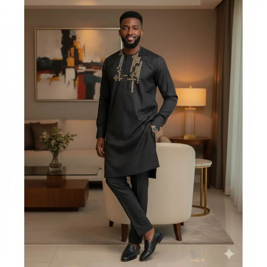 Ensemble homme élégant noir brodé