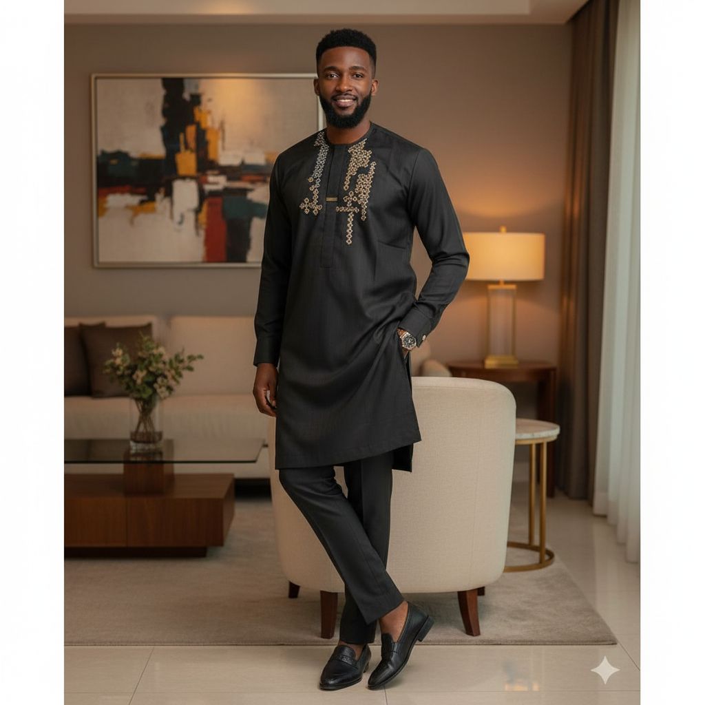 Ensemble homme élégant noir brodé