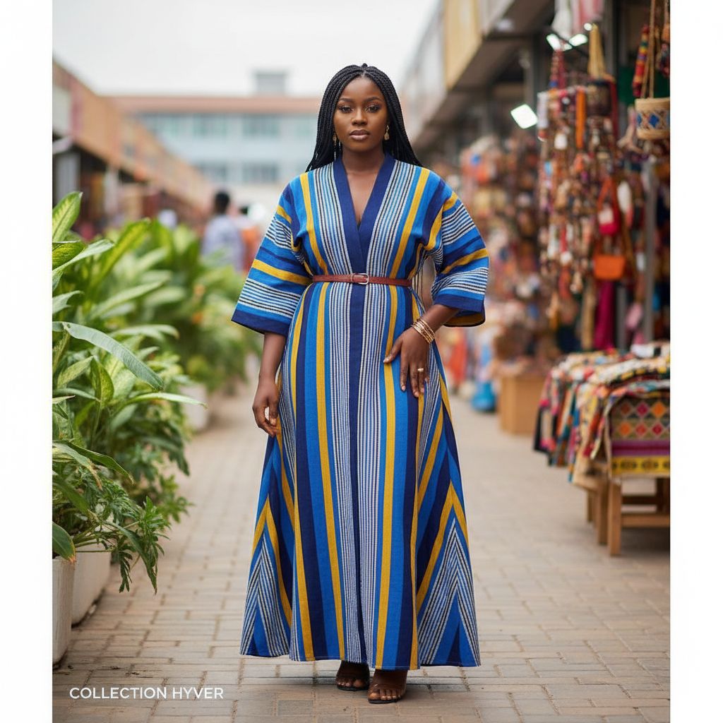 Robe patchwork pagne tissé faso danfani bleu